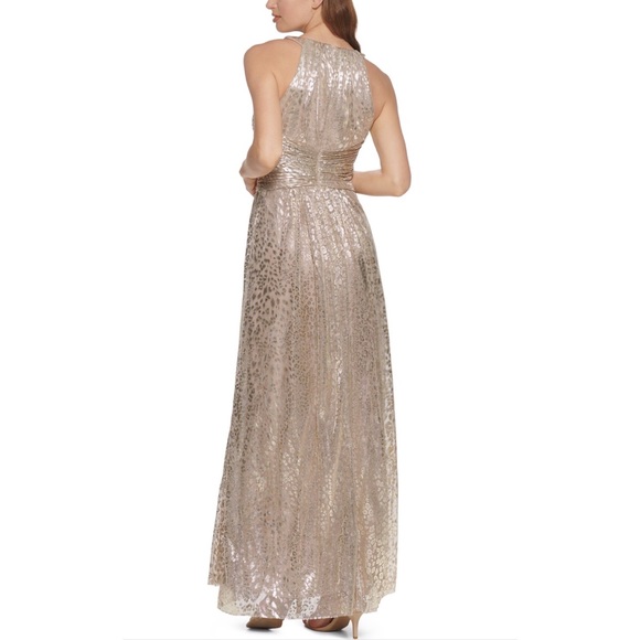 Eliza J metallic gold animal print halter gown dress - Picture 3 of 4
